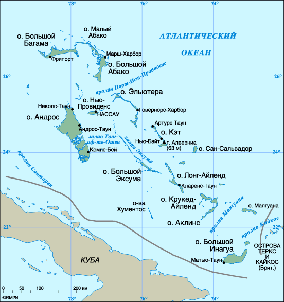 Карта Багам Багамских островов