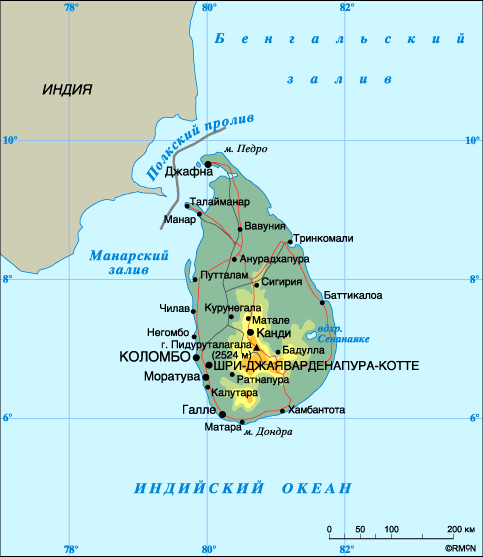 Карта Шри-Ланка